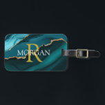 Name & Monogram, Gold Black Agate, Gold White Text Luggage Tag<br><div class="desc">Personalise this stylish and Trendy Gold and Black Agate with your Name and Monogram in Gold and White text. This design is sure to get attention.</div>