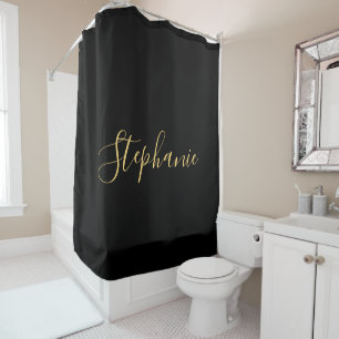 Name Monogram Gold Black Classy Elegant Custom Shower Curtain