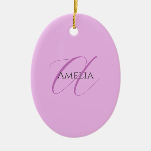 Name Monogram Initial Letter Orchid & Lilac Ceramic Ornament (Front)