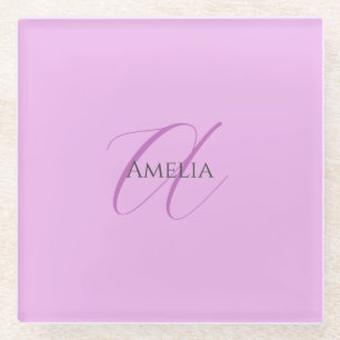 Name Monogram Initial Letter Orchid & Lilac Glass Coaster