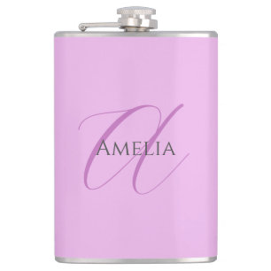 Name Monogram Initial Letter Orchid & Lilac Hip Flask