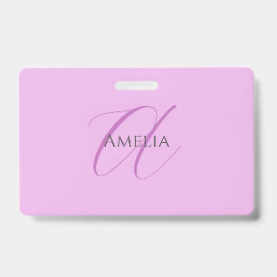 Name Monogram Initial Letter Orchid & Lilac ID Badge