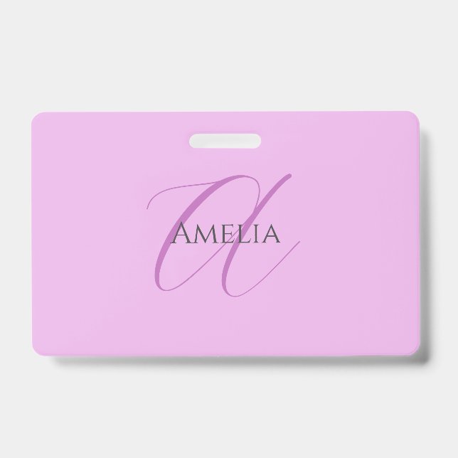 Name Monogram Initial Letter Orchid & Lilac ID Badge (Front)