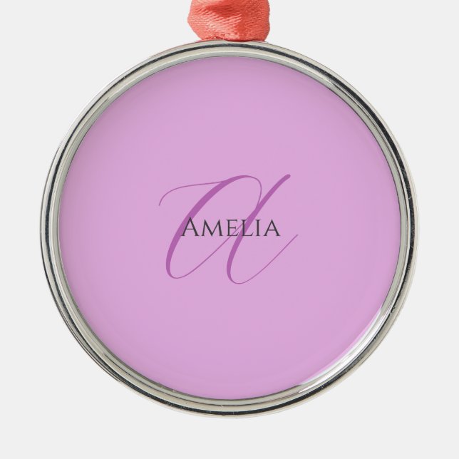 Name Monogram Initial Letter Orchid & Lilac Metal Ornament (Front)