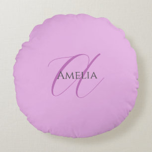 Name Monogram Initial Letter Orchid & Lilac Round Cushion