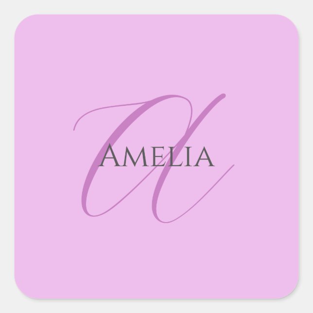 Name Monogram Initial Letter Orchid & Lilac Square Sticker (Front)