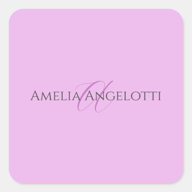 Name Monogram Initial Letter Orchid & Lilac Square Sticker (Front)