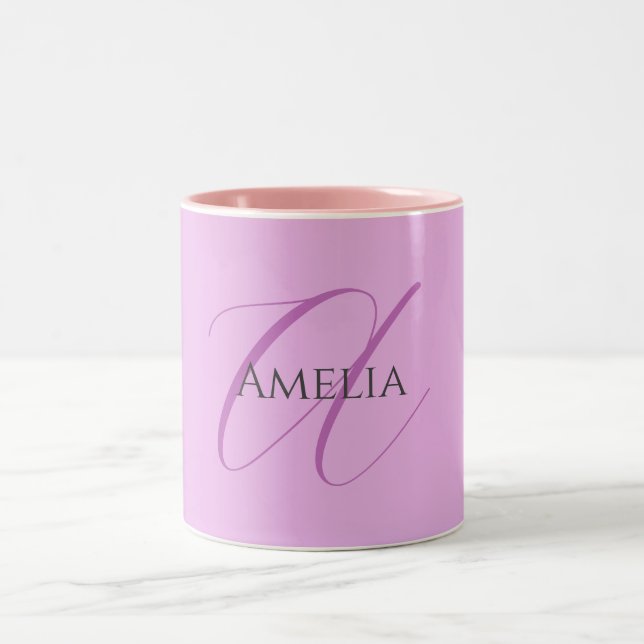 Name Monogram Initial Letter Orchid & Lilac Two-Tone Coffee Mug (Center)
