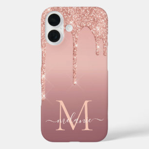 Name Monogram iPhone Case Rose Blush Glitter