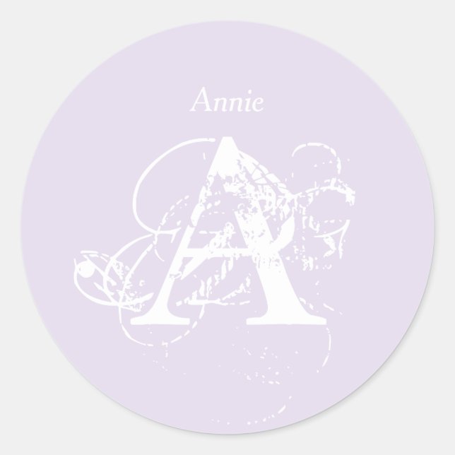 Name Monogram Lavender Elegant Simple Template Classic Round Sticker (Front)