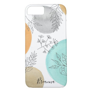 Name Monogram Line Drawing Leaf Pattern iPhone 8/7 Case
