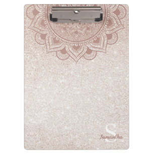 Name Monogram Mandala Lotus Yoga Rose Gold Chic Clipboard
