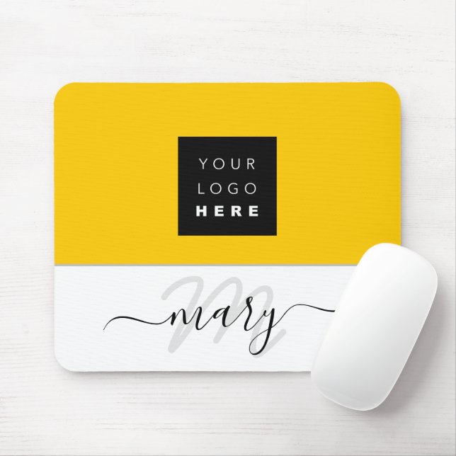 Name Monogram Minimal Yellow Lemon White Logo Mouse Pad (With Mouse)