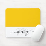 Name Monogram Minimal Yellow Lemon White Modern Mouse Pad<br><div class="desc">Modern Abstract Contemporary Design 


Italian Design Florence fashion  florenceK</div>
