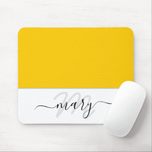 Name Monogram Minimal Yellow Lemon White Modern Mouse Pad