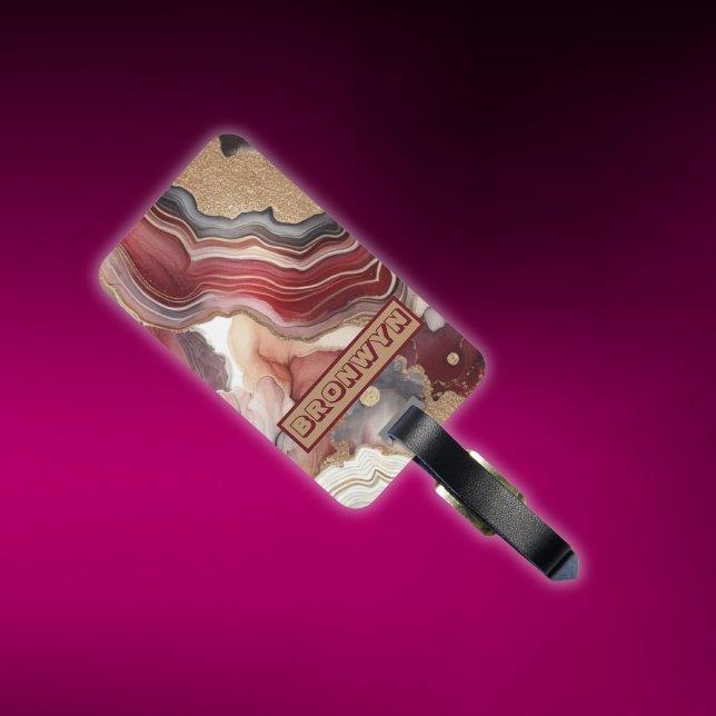 Name Monogram Modern Gold & Maroon Geode | Luggage Tag (Creator Uploaded)