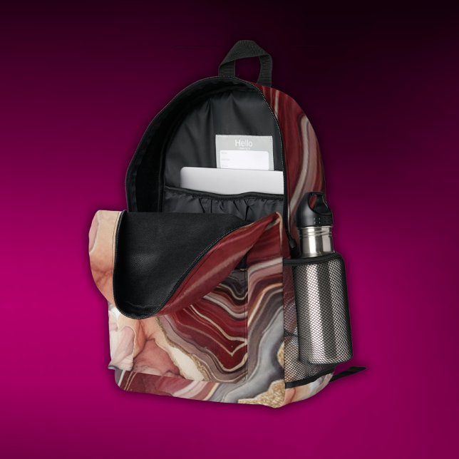 Name Monogram Modern Gold & Maroon Geode | Printed Backpack (Creator Uploaded)