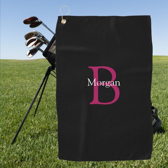 Name & Monogram on Black Golf Towel (Creator Uploaded)