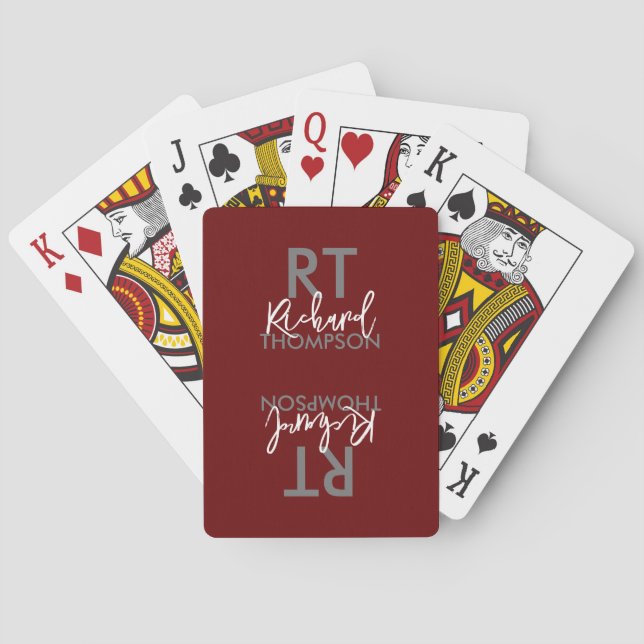 Name Monogram on dark-red  Playing Cards (Back)