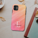 Name Monogram Orange Case-Mate iPhone Case<br><div class="desc">This stylish iPhone case is decorated with a watercolor wash design in shades of orange and coral.
Easily customisable with your name,  and monogram.
Use the Customise Further option to change the text size,  style,  or colour if you wish.</div>