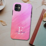 Name Monogram Pink Case-Mate iPhone Case<br><div class="desc">This stylish iPhone case is decorated with a watercolor wash design in shades of pink.
Easily customizable with your name,  and monogram.
Use the Customize Further option to change the text size,  style,  or color if you wish.</div>