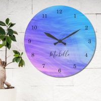 Name Monogram Pink Purple Blue Large Clock
