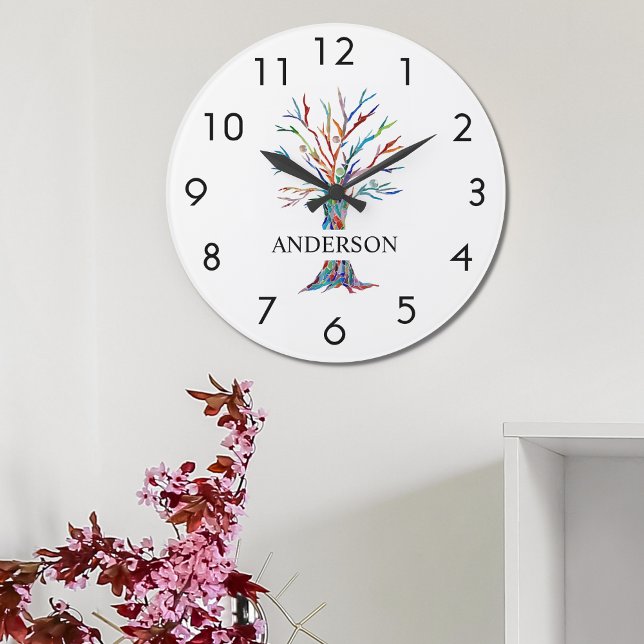 Name Monogram Rainbow Tree Large Clock (Creator Uploaded)