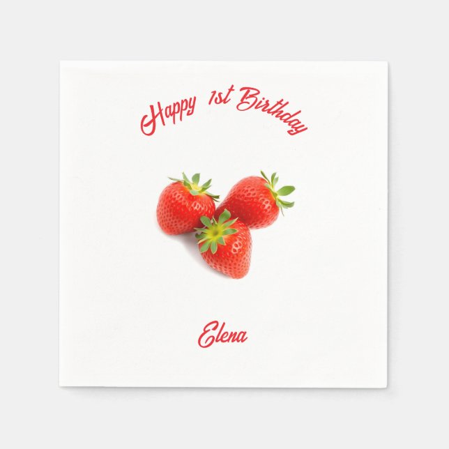 Name Monogram Red Fresh Natural Strawberries Napkin (Front)