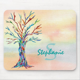 Name Monogram Rustic Tree Mouse Pad