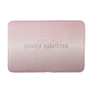 Name & Monogram   Soft FAUX Rose Gold Blush Bath Mat