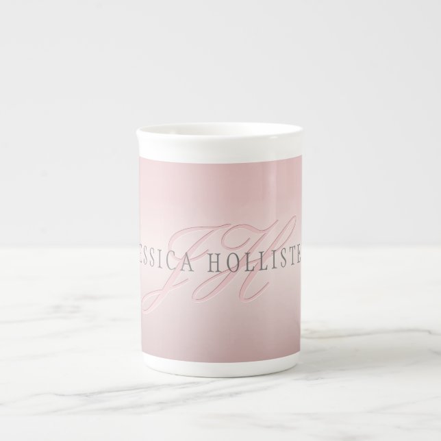 Name & Monogram | Soft FAUX Rose Gold Blush Bone China Mug (Front)