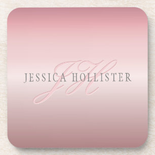 Name & Monogram Soft FAUX Rose Gold Blush Coaster