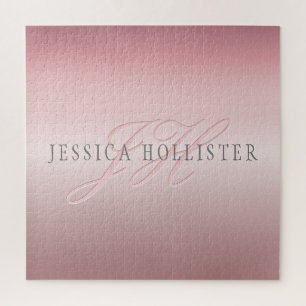 Name & Monogram Soft FAUX Rose Gold Blush Jigsaw Puzzle