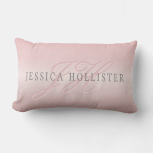 Name & Monogram Soft FAUX Rose Gold Blush Lumbar Cushion
