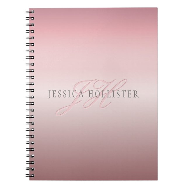 Name & Monogram | Soft FAUX Rose Gold Blush Notebook (Front)