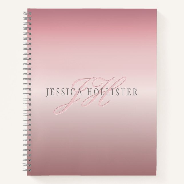 Name & Monogram | Soft FAUX Rose Gold Blush Notebook (Front)