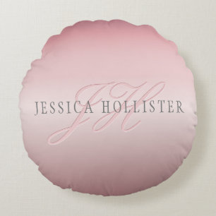 Name & Monogram Soft FAUX Rose Gold Blush Round Cushion