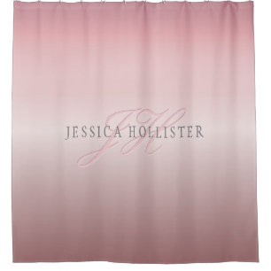 Name & Monogram   Soft FAUX Rose Gold Blush Shower Curtain