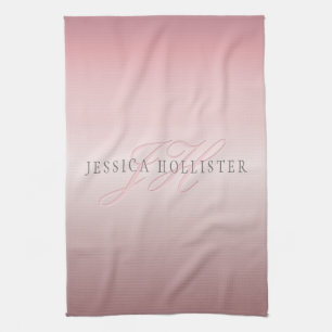 Name & Monogram   Soft FAUX Rose Gold Blush Tea Towel