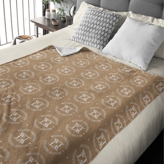 Name Monogram stamped all over Light Brown Fleece Blanket (Creator Uploaded)