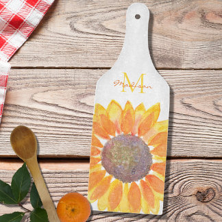Name Monogram Sunflower  Cutting Board