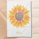 Name Monogram Sunflower Tea Towel<br><div class="desc">This floral kitchen towel is decorated with a yellow watercolor sunflower.
Customise it with your name and initial.
Because we create our own artwork you won't find this exact image from other designers.
Original Watercolor © Michele Davies.</div>