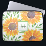 Name Monogram Sunflowers  Laptop Sleeve<br><div class="desc">This unique laptop sleeve features a watercolor sunflower and foliage pattern in shades of yellow and green.
Easily customisable with your name and monogram.
Original Watercolor © Michele Davies.</div>
