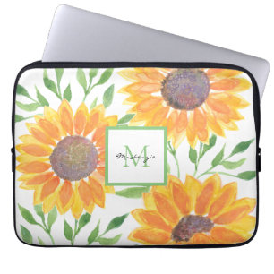 Name Monogram Sunflowers  Laptop Sleeve