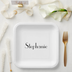 Name Monogram Template Black White Custom Cute Paper Plate