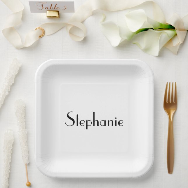 Name Monogram Template Black White Custom Cute Paper Plate (Wedding)