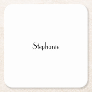 Name Monogram Template Black White Custom Cute Square Paper Coaster