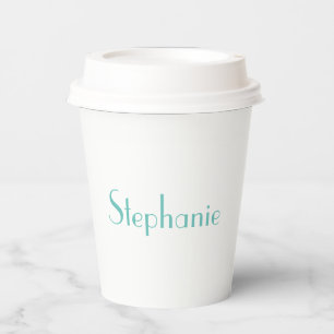Name Monogram Template Teal Blue White Custom Cute Paper Cups