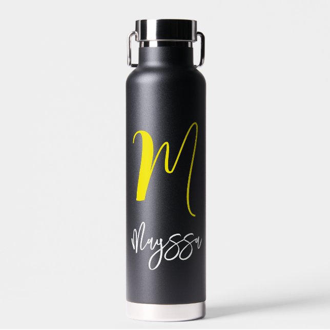 Name & Monogram WaterBottle | Customised Black  Water Bottle (Front)