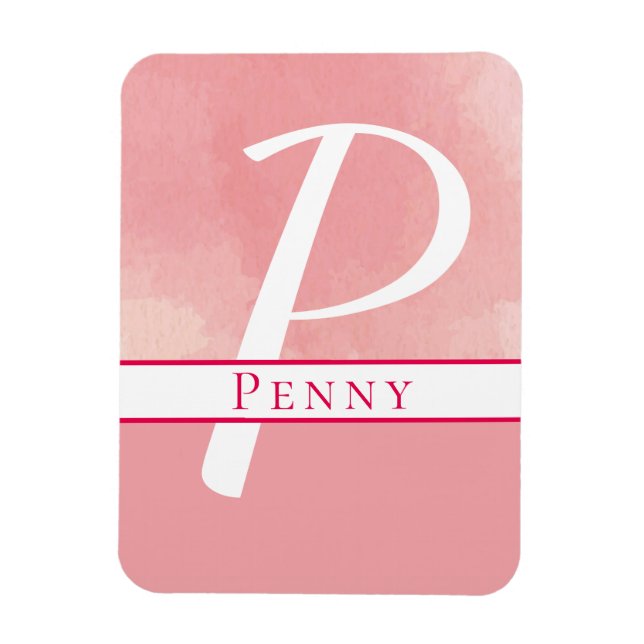 Name Monogram Watercolor Pink Magnet (Vertical)